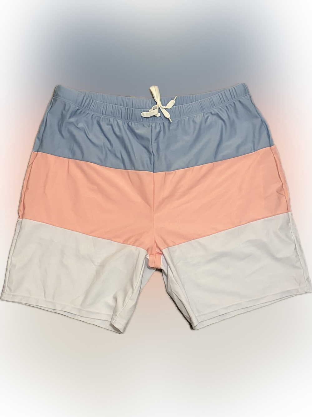 NWT Colorblock Swim Trunks in Blue, Peach & White